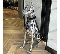 Silver Resin Dog Decor Outdoor Statues, Doberman Dog Pet Statues, Decorative Dog Sculpture For Garden Or Home Décor, Gifts For Dog Lovers, Dog Gifts, Dog Memorial Gifts