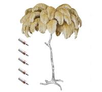 Silver Resin LED Floor Lamp with Dimmable 3-Color Natural Ostrich Feather Shade Ideal for Reading in Princess Bedrooms Home Offices and Large Hallways