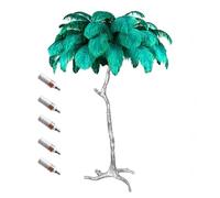 Silver Resin LED Floor Lamp with Dimmable 3 Color Options Natural Ostrich Feather Shade Ideal for Reading in Bedroom Home Office or Spacious Hallway