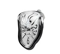 (Silver) Retro Plastic Wall Clock Creative Twist Roman Numeral Clock Living Room Personality Mute Melting Clock Home Decor