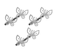 Silver Rhinestone Butterflies Hair Clip Barrette Set 3pcs