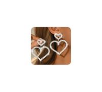 Silver Rhinestone Large Heart Earrings for Women Trendy Sparkly Crystal Love Drop Dangle Earrings Simple Y2k Earrings Valentines Jewelry Accessories, L, Metal, No Gemstone