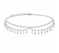 Silver Rhinestone Pentagram Pendant Double-Layer Chain Waist Belt For Women - Adjustable Metal Crystal Tassel Bohemian Accessory For Dresses Jeans Bikinis And Fashion Outerwear