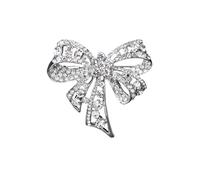 Silver Rhinestones Bow Brooch Vintage Crystal Large Bowknot Brooches Fashion Lapel Pins Clothes Jewelry Accessory for Women Dainty Dresses Suit Shirt