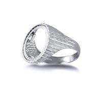 Silver Ribbed Barked 10th Oz Kruger Brittania Coin Mount Ring - ARN115-T Jewelco London White M