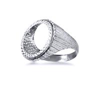 Silver Ribbed Barked Half Sovereign Mount Ring - ARN115-H Jewelco London White W