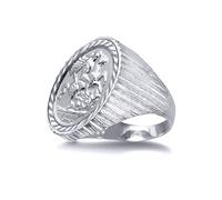 Silver Ribbed Barked St George Dragon Ring (Full Sovereign Size) - ARN115-F Jewelco London White V