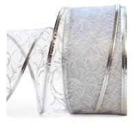 Silver Ribbon Wired Ribbons for Christmas Tree Home Decor Wire Sheer Organza Glitter Metallic Trim Gifts Bows Gift Wrapping, Crafts, Floral Baskets, Xmas Trees 20Yd 2.5 in Wide 1 Large Roll