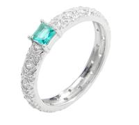 Silver Ring for Women, 925 Sterling Princess-Cut Green Cubic Zirconia Ring, Vintage Floral Band Engagement Wedding Promise Band Size L 1/2-S