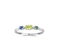 Silver Ring for Women, Rings for Her Simple 4 Claw Oval 0.3ct Peridot and Round Lab Sapphire Lab Emerald 18K White Gold Size Q 1/2