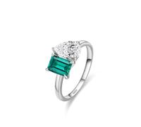 Silver Ring for Women, Vintage Wedding Band 925 Sterling Silver Double Zircon Round Shape Elegant Jewelry for Wife Size P 1/2