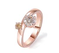 Silver Ring for Women, Wedding Band for Women Round with White Champagne Moissanite 18K Rose Gold Size L 1/2