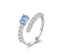 Silver Ring Insert 925 Sterling Silver Rings for Women 1.6mm Cubic-Zirconia Double Row Zircon Open Ring with Oval Solitaire Size J 1/2 Gifts Classic