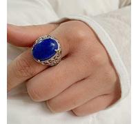 Silver Ring Natural Stone Agate Ring Adjustable Finger Ring Ladies Men's Jewellery Gifts,2 Lapis Lazuli