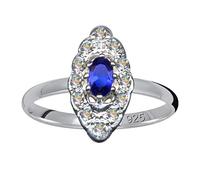 Silver ring navette marquis art nouveau blue white genuine sterling silver 925 zirconia crystals love extravagant new good beautiful fashionable white clear transparent