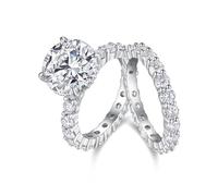 Silver Rings Aesthetic, Married Ring 2 Rings Set with 4 Claws 5ct Round Moissanite 14K White Gold Size K 1/2