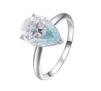 Silver Rings Boho, The Promise Ring 18.1K White Gold Water Drop with 4Ct Moissanite Size P 1/2