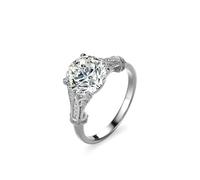 Silver Rings Dainty, Pretty Rings for Women with 3ct Round Shape Moissanite 14K White Gold Size M 1/2