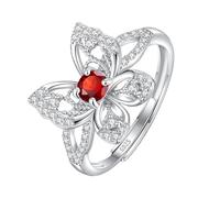 Silver Rings For Women 925 Sterling Silver Butterfly Ring For Women Girls Natural Ruby/Topaz/Citrine/Peridot/Amethyst Statement Wings Ring Silver Promise Band | Butterfly Jewelry Gift For Her Ruby