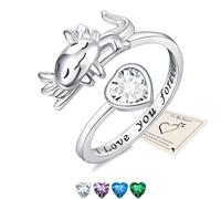 Silver Rings for Women, Axolotl Gift Love Heart Thumb Rings I Love You Forever for Daughter Sister Friend Engraved Words Open Ring Adjustable with Cubic Zirconia, Gift Card & Box, White Stone