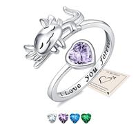 Silver Rings for Women, Axolotl Gift Love Heart Thumb Rings I Love You Forever for Daughter Sister Friend Engraved Words Open Ring Adjustable with Cubic Zirconia, Gift Card & Box, Purple Stone