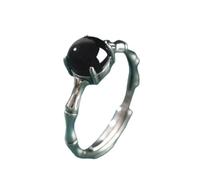 Silver Rings For Women Black Onyx/Agate Ring 925 Sterling Silver Vintage Twist Band Ring For Women Elegant Bamboo Band Adjustable Handmade Fengshui Jewelry Gifts With Box Black Onyx