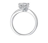 Silver Rings for Women Chunky, The Wedding Band 18.1K White Gold 6 Claws Round with 1Ct Moissanite Size T 1/2