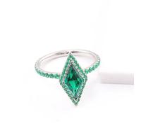 Silver Rings for Women Engagement, Beautiful Gift for Women 9K White Gold Rhombus with Green Moissanite Size I 1/2