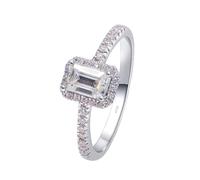Silver Rings for Women Fashion, Simple Rings for Women 4 Claws Rectangle Shaped 6x8mm with 2ct Moissanite 14K White Gold Size U 1/2