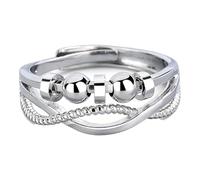 Silver Rings for Women Fidget Ring, Rings Women, to Relieve Stress and Worry, Adjustable Open Anti-Anxiety Stressring with Thumb Ring, Gift for Nervous Wife Girlfriend Mother Daughter and Children