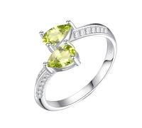 Silver Rings For Women Genuine Citrine/Amethyst/Ruby Double Teardrop Engagement Rings For Her Promise Anniversary Band Adjustable Droplet Wedding Band For Her Peridot