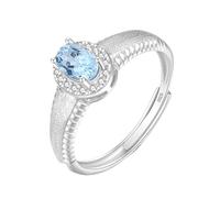 Silver Rings For Women Genuine/Topaz/Ruby/Cubic Zirconia Solitaire Engagement Rings 14K Gold Plated Brushed Band Adjustable Halo Wedding Anniversary Band For Her Gift Topaz