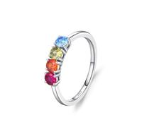 Silver Rings for Women Gothic, Dainty Rings for Women Four Colored Zircons Sterling Silver Size L 1/2