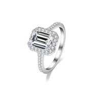 Silver Rings for Women Gothic, Promise Ring to Myself 4 Claw 7X9mm Rectangle with 3ct Moissanite Platinum 950 Size J 1/2