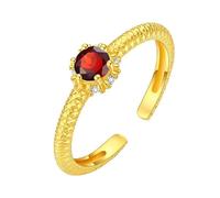 Silver Rings For Women Natural Gemstone Birthstone Rings 14K Gold Plated Vintage Brushed Half Eternity Stackable Band Open Promise Wedding Band For Her Ruby Gold Plated
