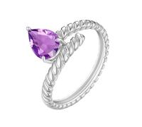 Silver Rings For Women Natural Ruby/Topaz/Citrine/Peridot/Amethyst Pear Cut Halo Ring 925 Sterling Silver Twist Wrap Open Ring For Women Bridal Wedding Band Silver Jewellery| Mothers Day Gift Amethy