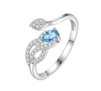 Silver Rings For Women Natural Ruby/Topaz/Citrine/Peridot/Amethyst Pear Cut Halo Ring 925 Sterling Silver Feather Ring For Women Silver Cubic Zircon Promise Wedding Band | Mothers Day Gift Topaz