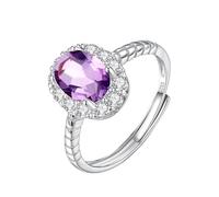 Silver Rings For Women Natural Ruby/Topaz/Citrine/Peridot/Amethyst Solitaire Halo Ring 925 Sterling Silver Ring For Women Oval Cut Cubic Zirconia Wedding Band Jewellery| Mothers Day Gift Amethyst