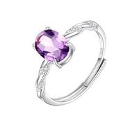 Silver Rings For Women Natural Ruby/Topaz/Citrine/Peridot/Amethyst Solitaire Halo Ring 925 Sterling Silver Ring For Women Oval Cut Cubic Zirconia Wedding Band Jewellery| Mothers Day Gift Amethyst