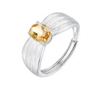 Silver Rings For Women natural Topaz Citrine Ruby Solitaire Engagement Rings 14K Gold Plated Matte Brushed Band Adjustable Anniversary Wedding Band For Women Gift Citrine