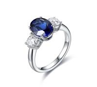 Silver Rings for Women, Wedding Bands Vintage Sterling Silver with 3 Stones 3.08ct Created Sapphire Band for Wife Fiancée Size H 1/2