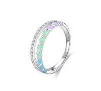 Silver Rings Gothic, Vintage Jewelry Rings Double Layer Spiral Color Drip Design with Round Shape White Cubic Zirconia Sterling Silver Size L 1/2