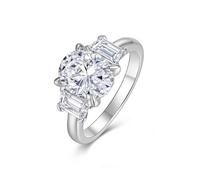 Silver Rings Knuckle, The Promise Ring Polished Ring with Oval Moissanite 3ct 18K White Gold Size U 1/2