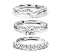 Silver Rings Set Wave Stacking Adjustable Rings for Women Jewelry 3PCS