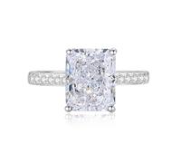 Silver Rings Trendy, Engagement Ring Vintage Style with 8X10mm Rectangle Moissanite 18K White Gold Size S 1/2