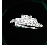 Silver Rings Unisex, Pre Engagement Ring with 0.5ct Round Lab Created Diamond 18K White Gold Size R 1/2