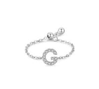 Silver Rings Women, Bride Ring Letter G with Round Shape Diamond 18K White Gold Size T 1/2