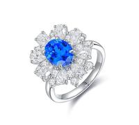 Silver Rings Women, Promise Ring Sterling Silver Flower with Oval Created Spinel Band Comfort Fit Size T 1/2