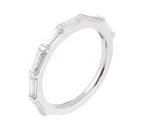 Silver Rings Women, Simple Wedding Band 9K White Gold Rectangle with Moissanite Band Fashion Trendy Size Q 1/2