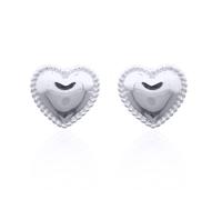 Silver Rope Edge Domed Puffy Love Heart Stud Earrings - AES142 Jewelco London White One Size